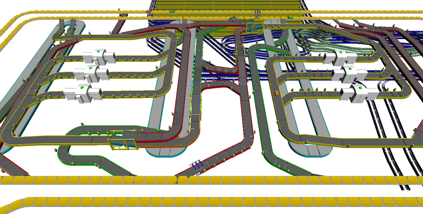 Intricate aerial view of a complex transportation infrastructure system.